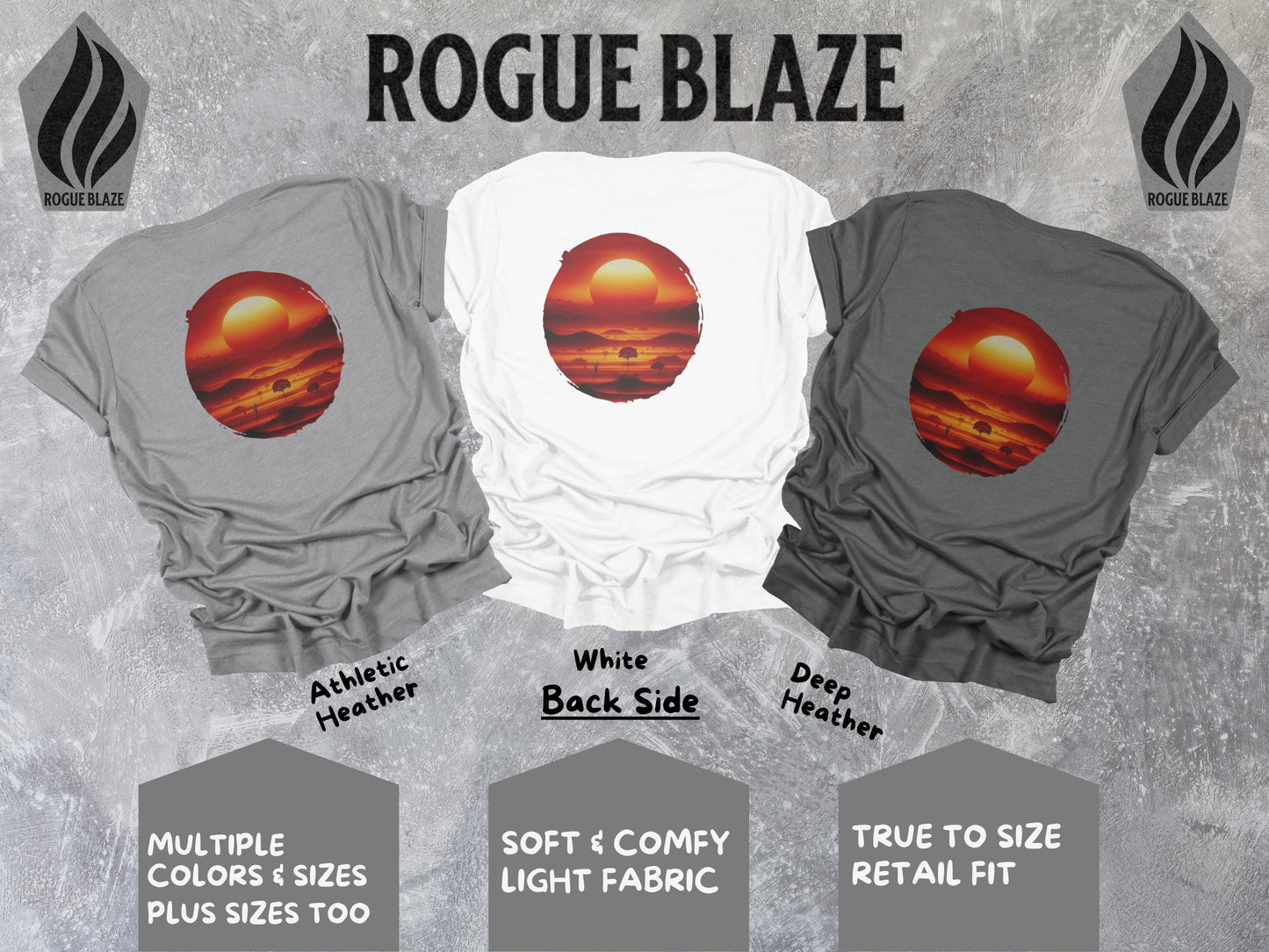 a group of t - shirts with a picture of a sunset