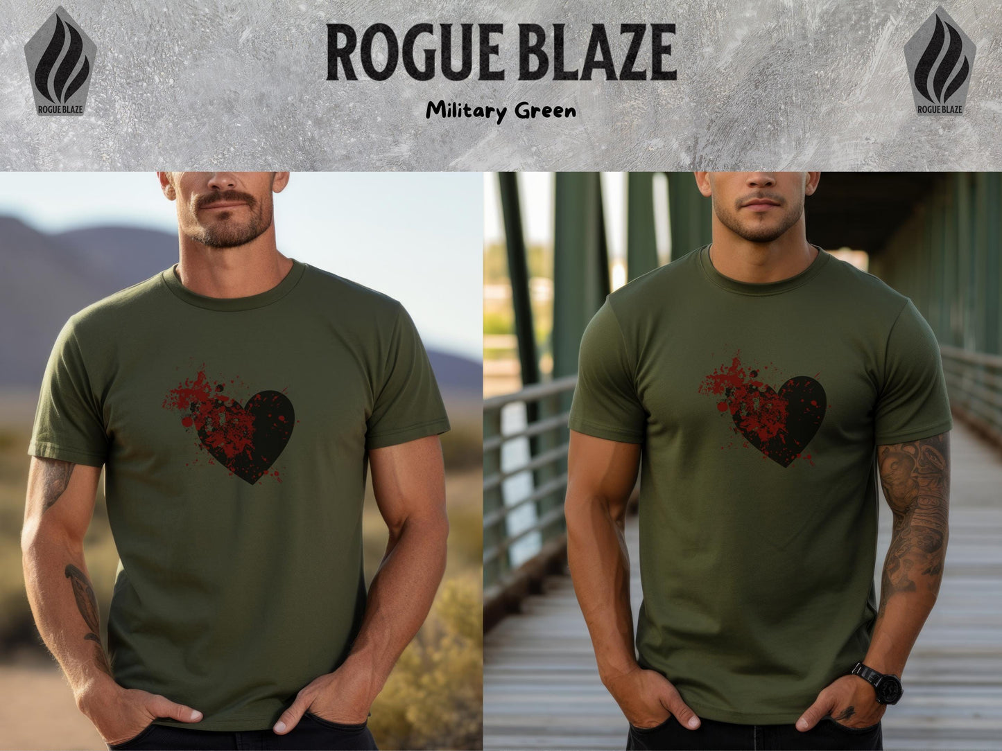 a man wearing a t - shirt with a heart on it