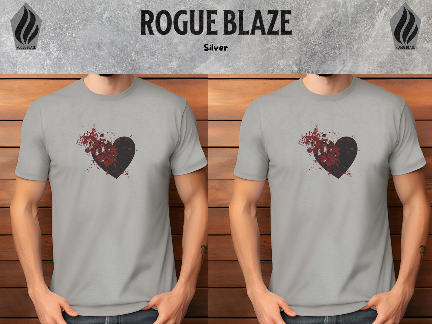 a man wearing a t - shirt with a heart on it