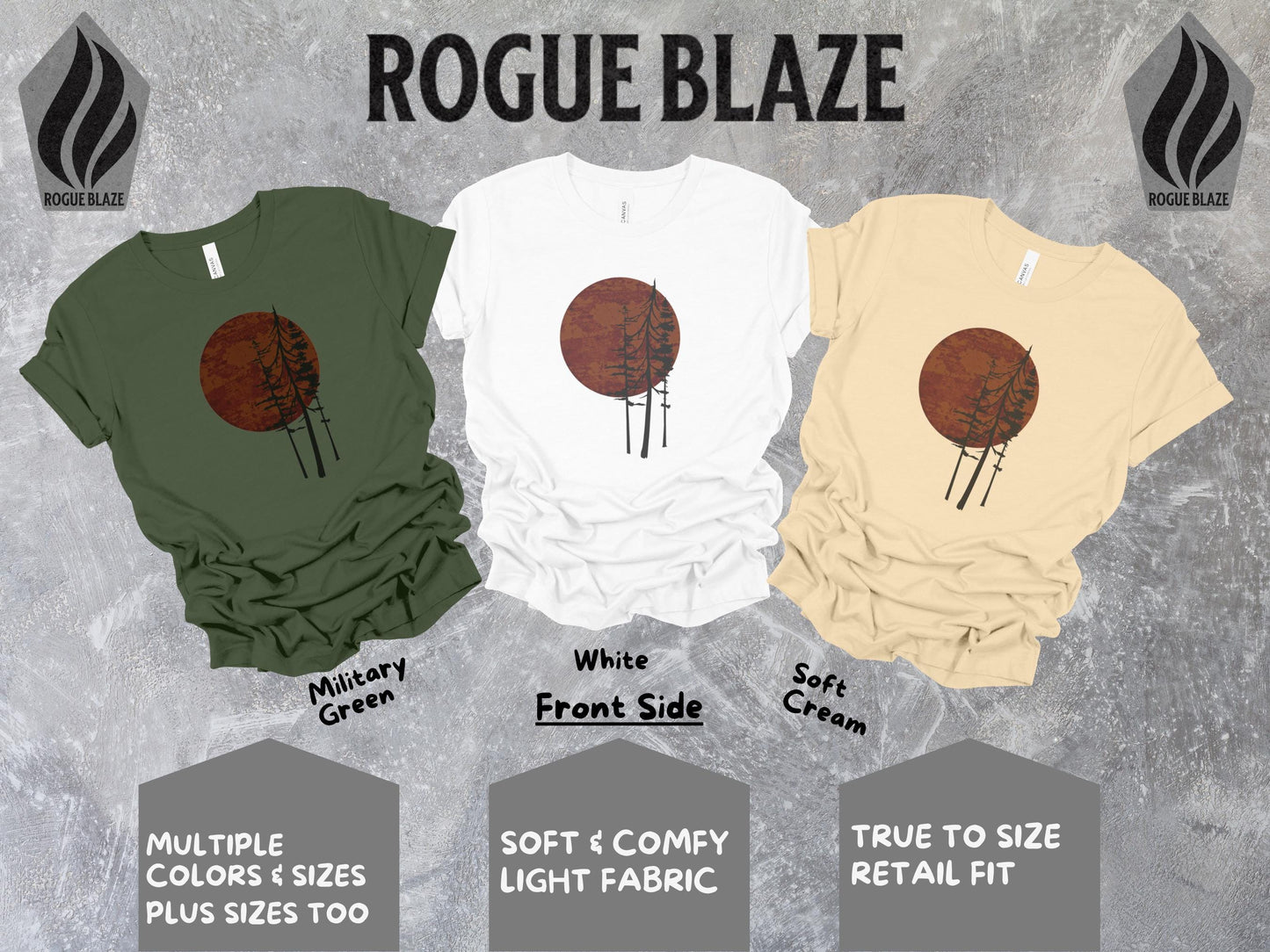 a group of three t - shirts with different designs on them