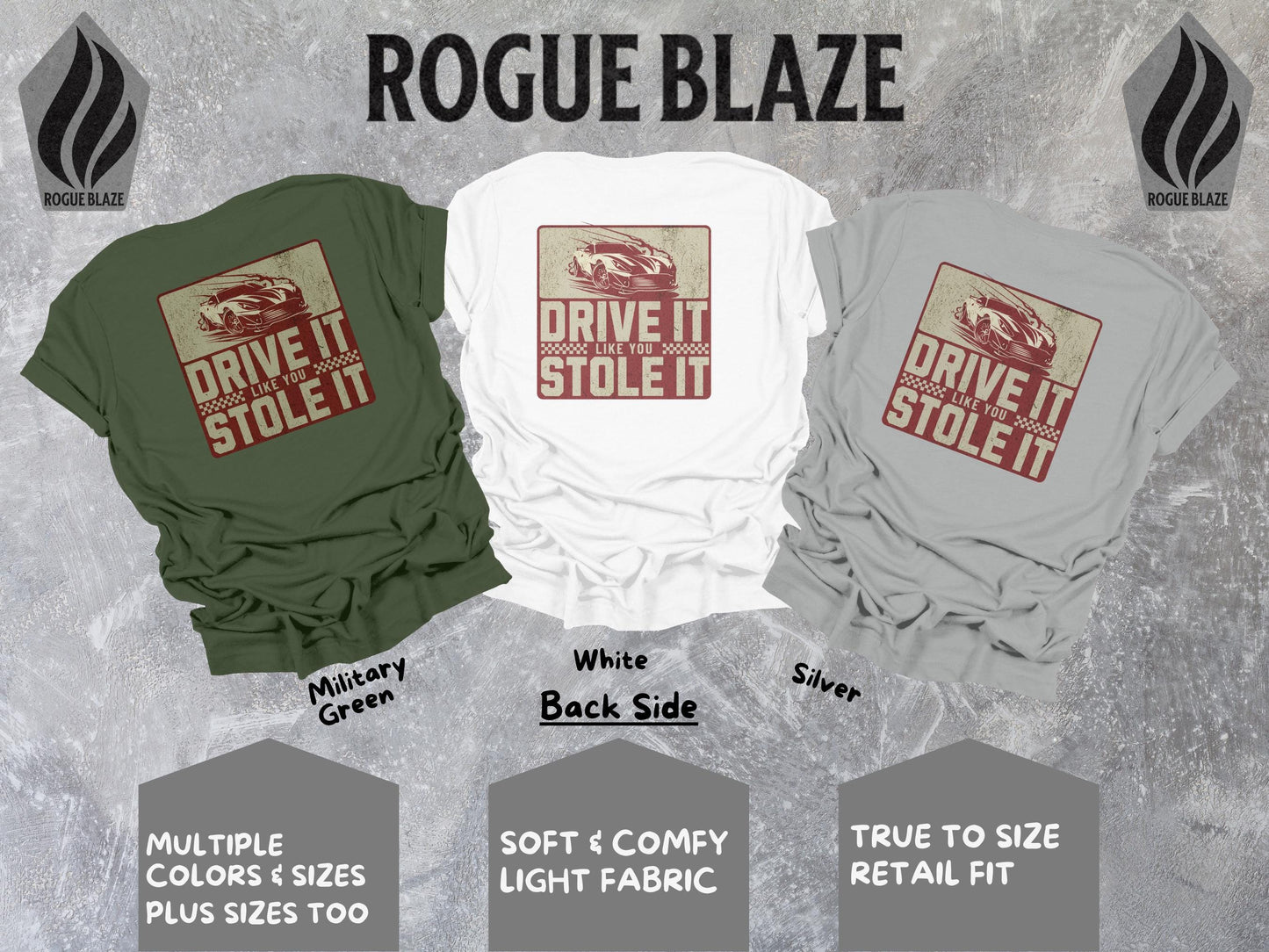 a group of three shirts that say drive it, drive it, and drive it