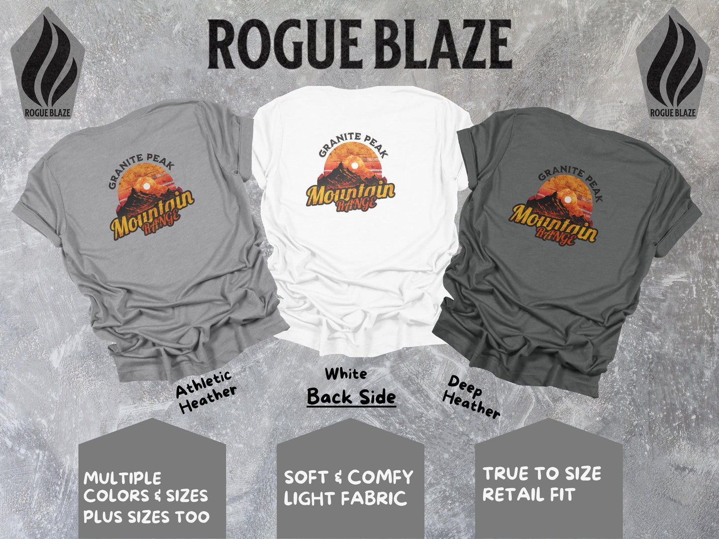 a group of three shirts with different logos on them