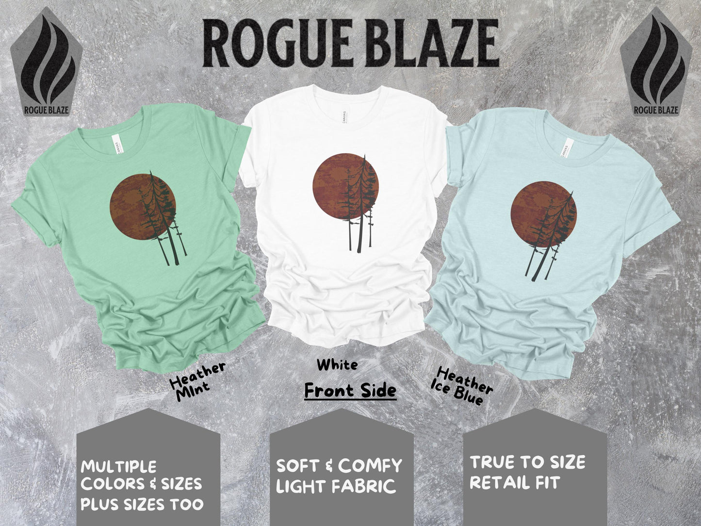 a group of three t - shirts with different designs on them