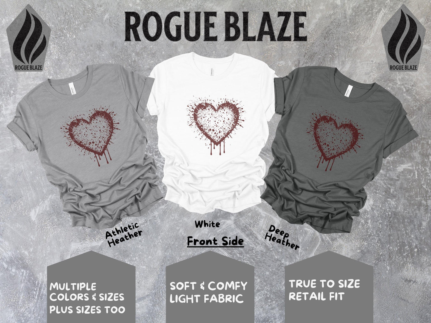 a group of three shirts with a heart on them