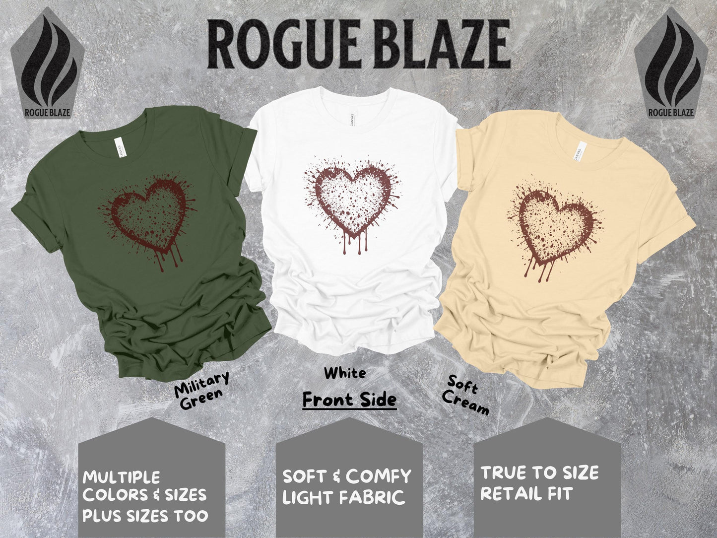 a group of three shirts with a heart on them