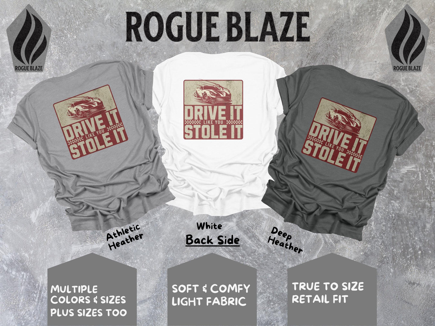 a group of three shirts that say drive it, drive it, and drive it