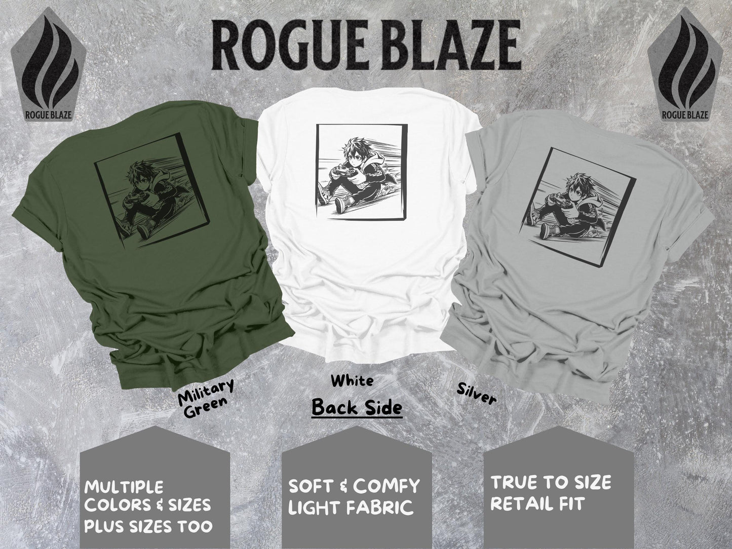 a group of three shirts with different designs on them