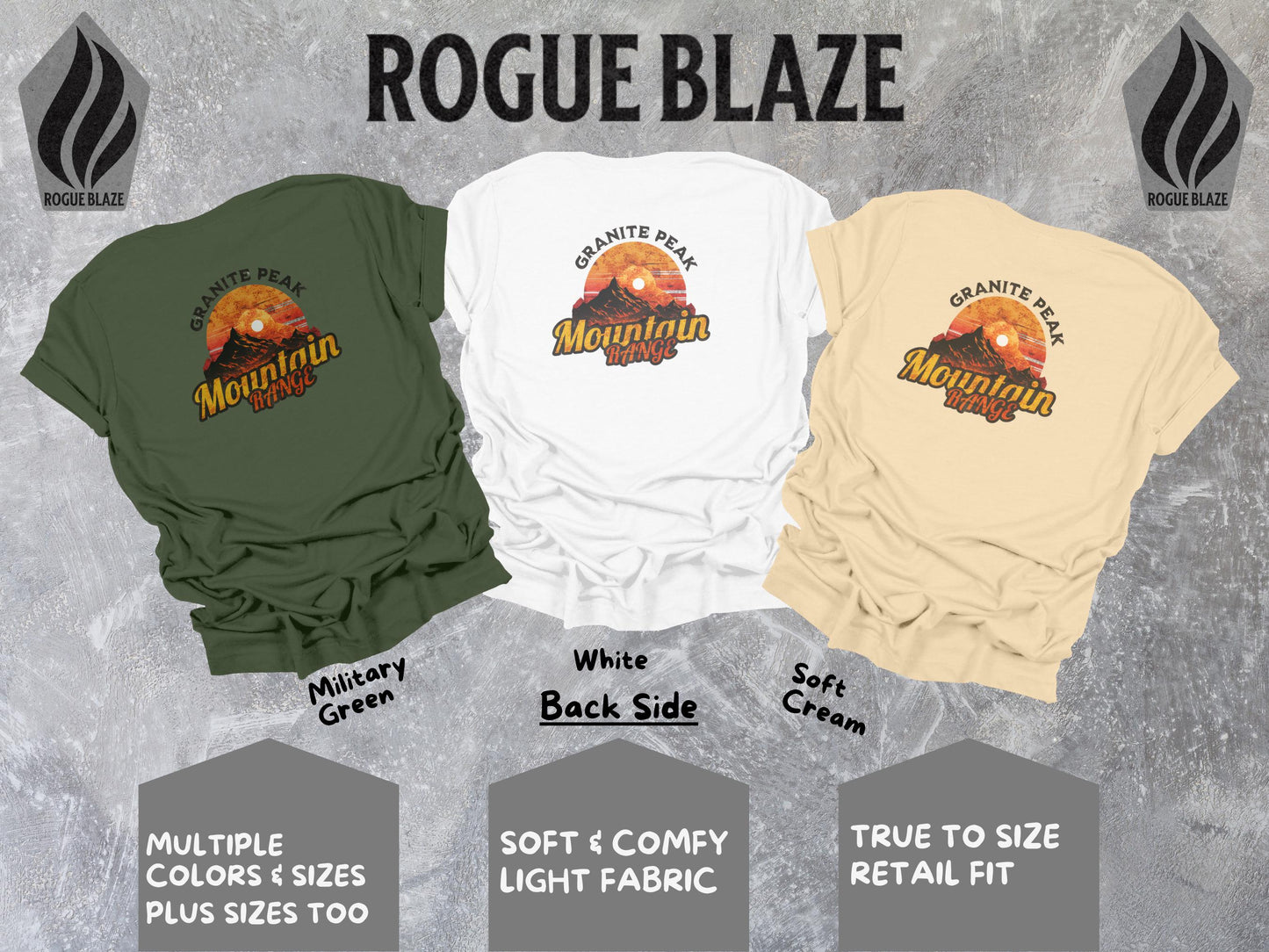 a group of three t - shirts with different logos