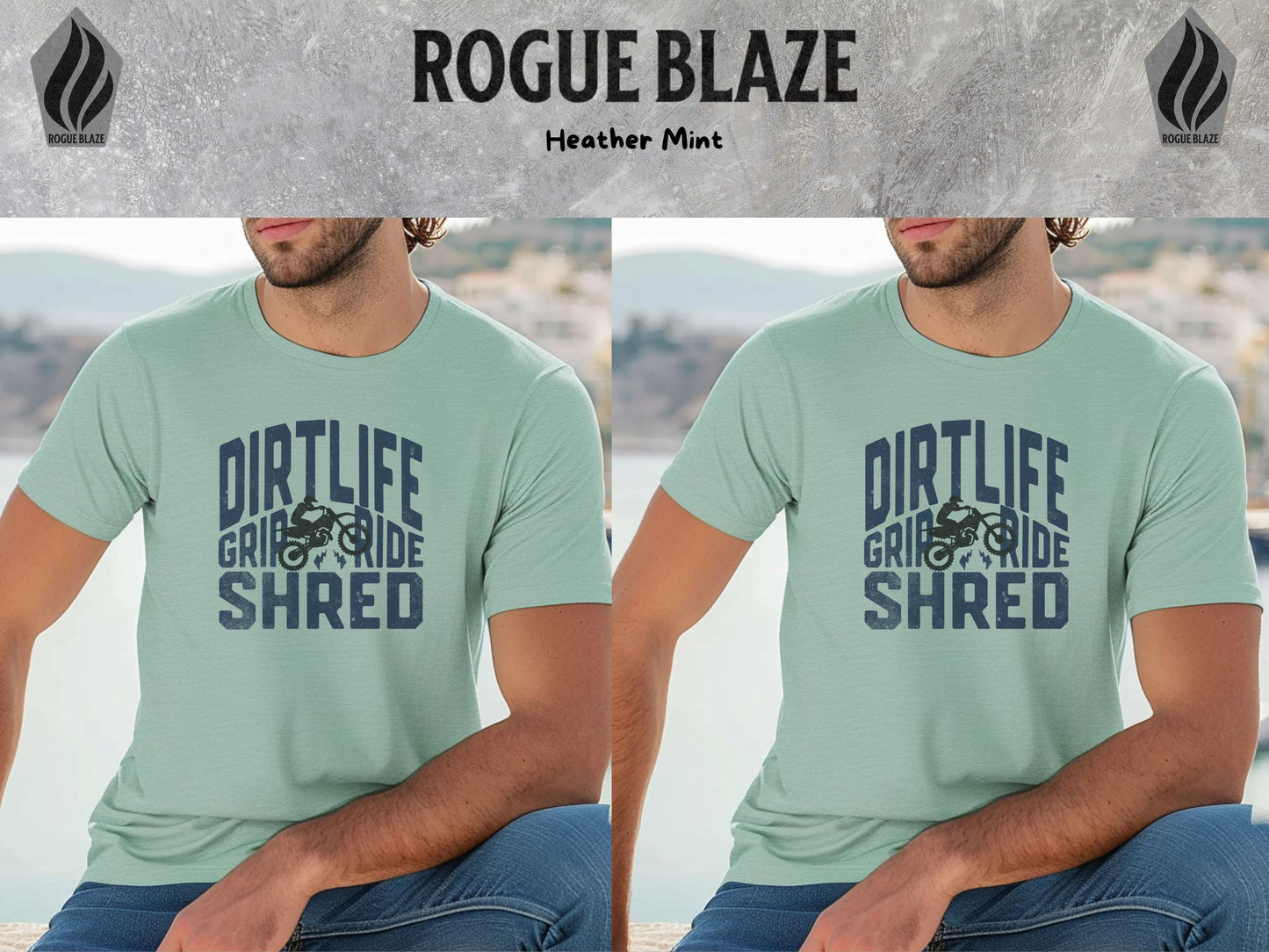 a man wearing a t - shirt mockup sitting on a bench