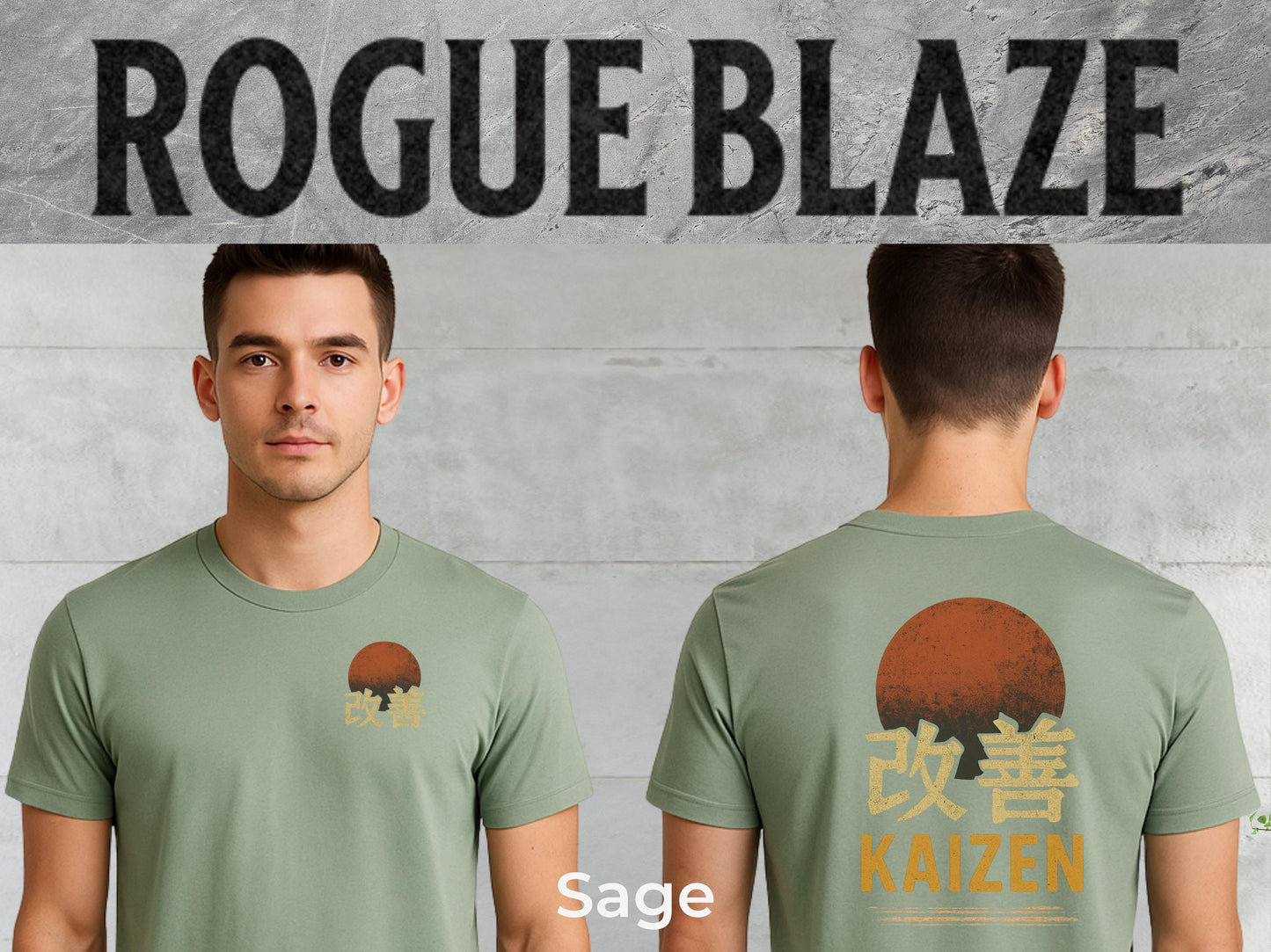 A man wearing a green t-shirt with the text "RAZEN" and a graphic design on the back.