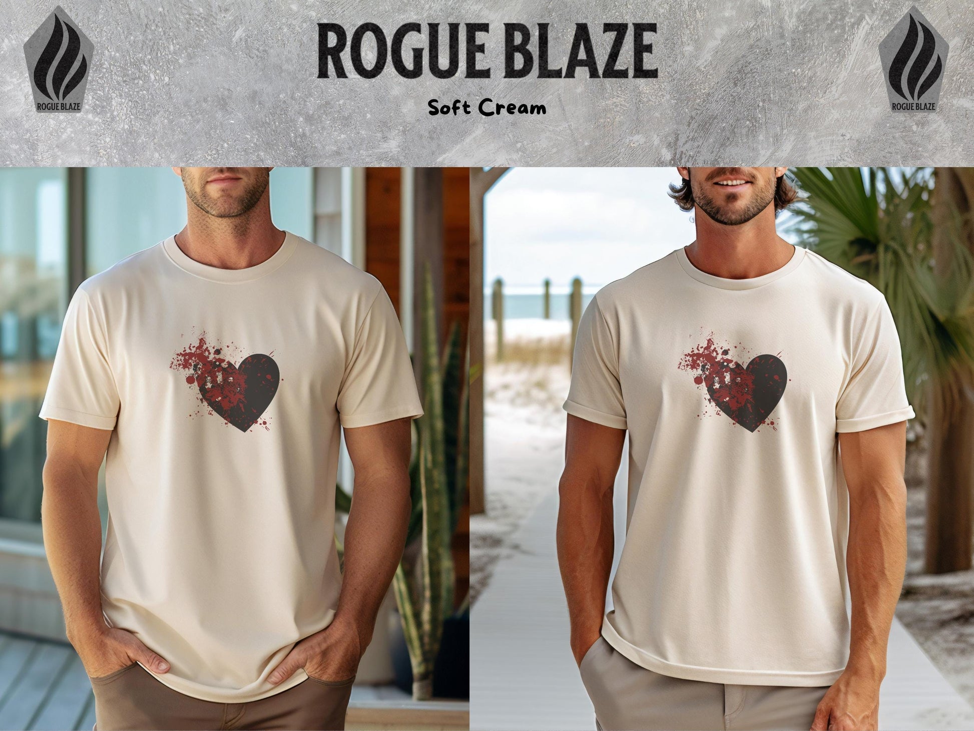 a man wearing a t - shirt with a heart on it
