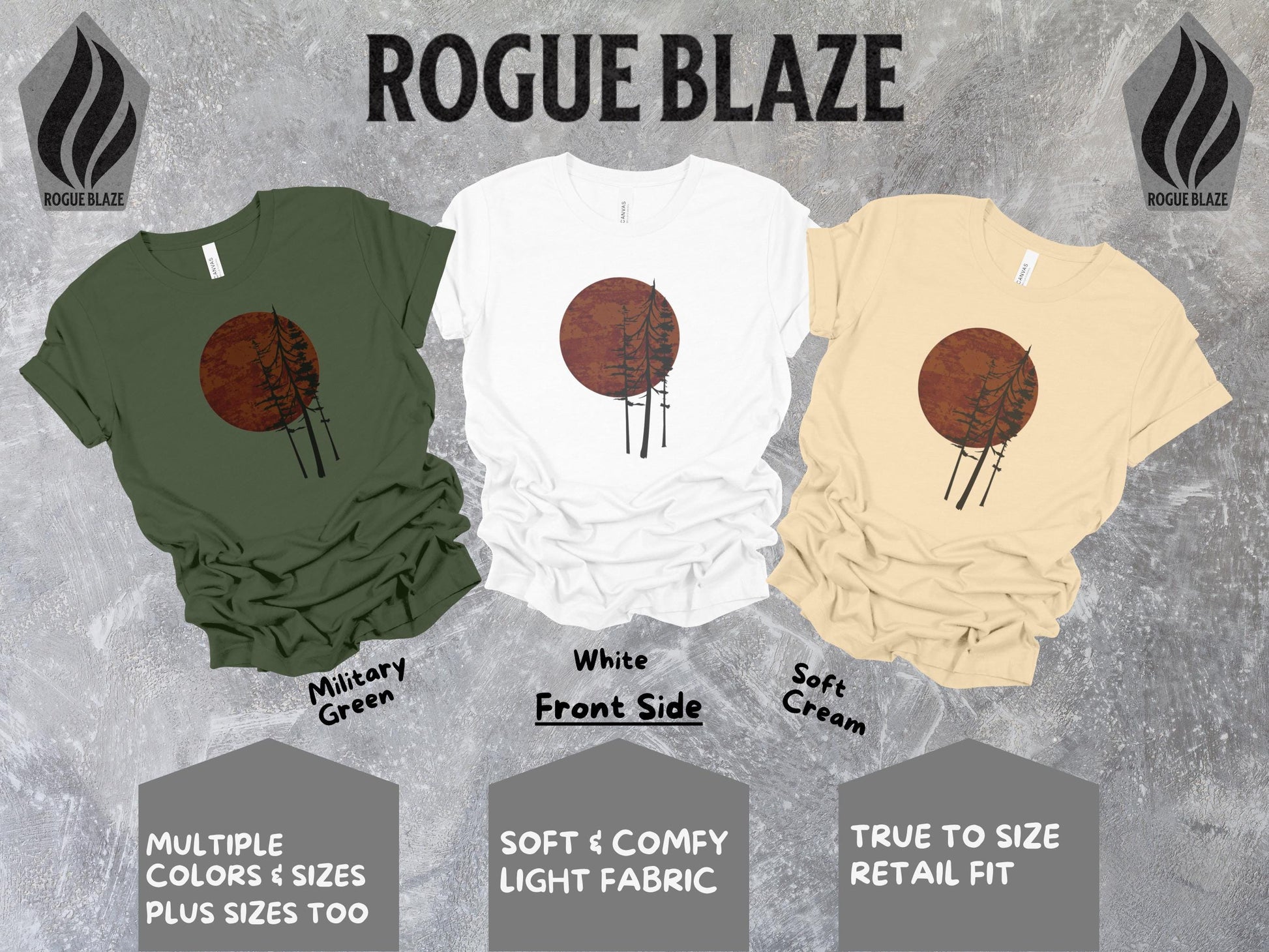 a group of three t - shirts with different designs on them