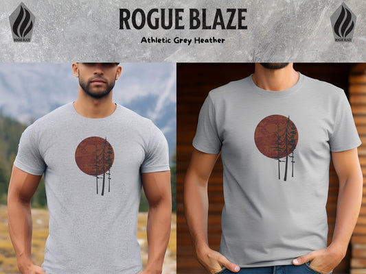 a man wearing a t - shirt with a picture of a tree on it