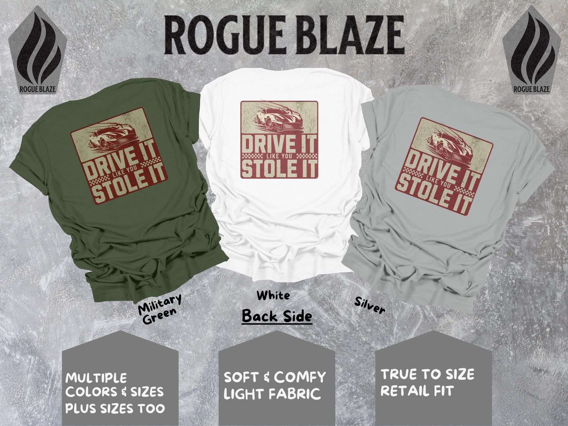 a group of three shirts that say drive it, drive it, and drive it