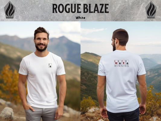 a man wearing a white t - shirt with a picture of a man in the