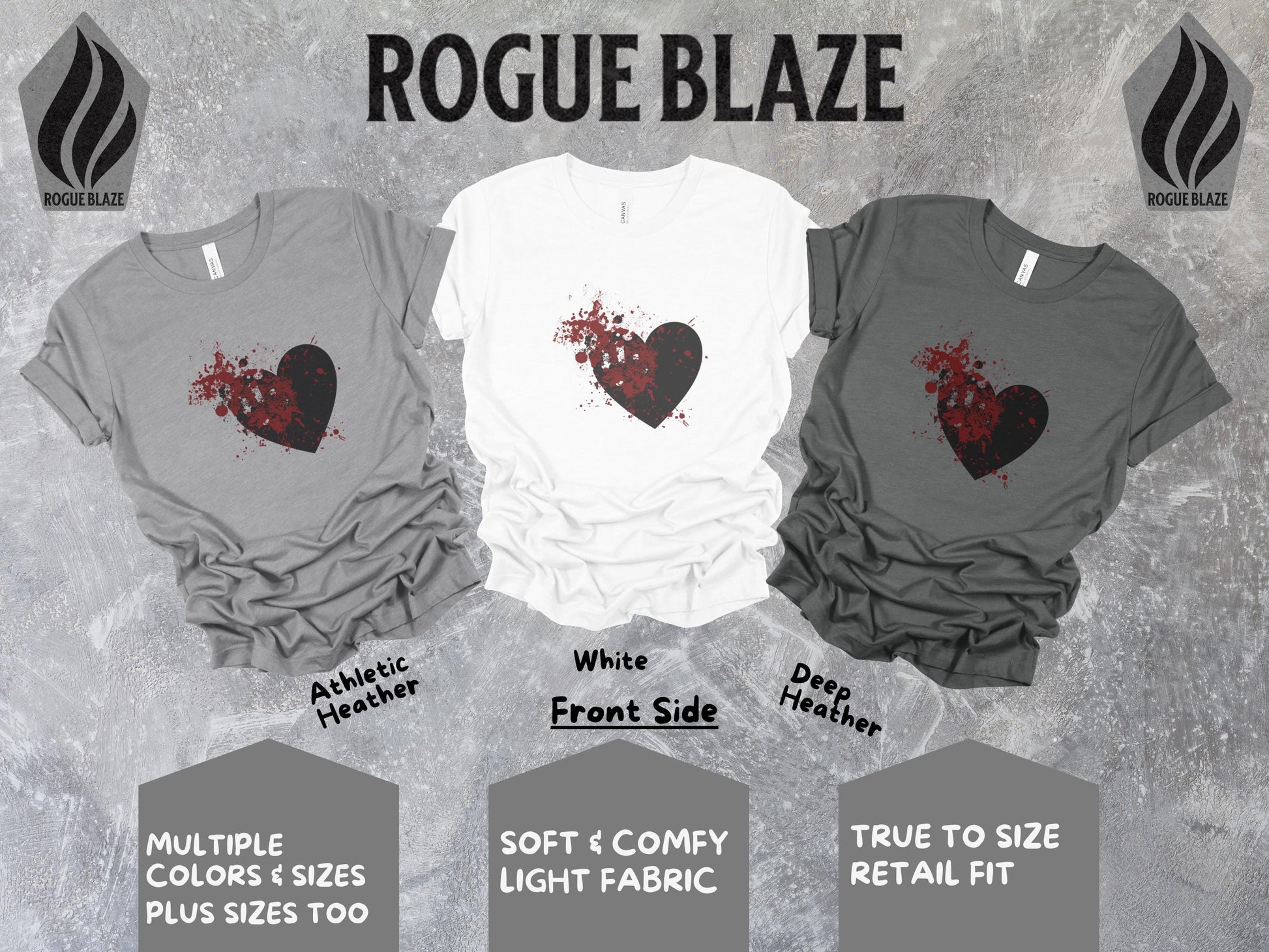 a group of three shirts with a heart on them