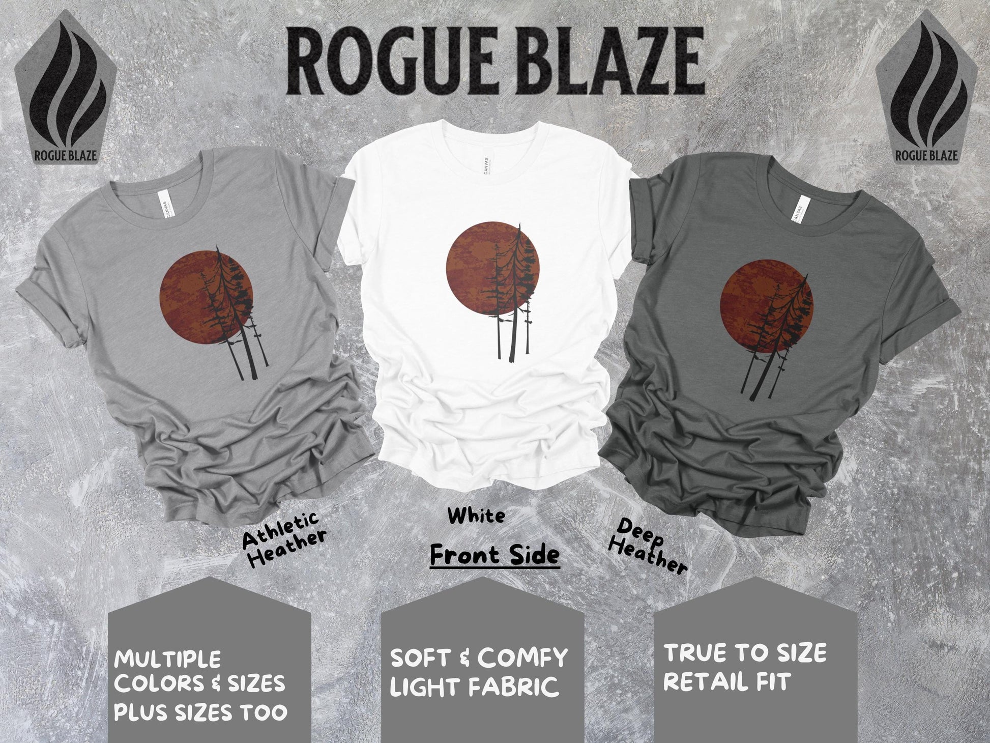 a group of three t - shirts with different designs on them