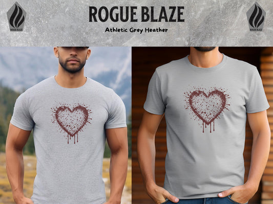 a man wearing a t - shirt with a heart drawn on it