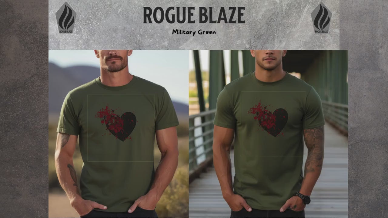 Black Heart with Red Splatter Shirt  – Grunge Broken Love T-Shirt for Men | Emo Aesthetic Streetwear Tee